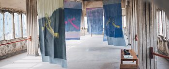 The Many Headed Hydra, Hydra flags, When the Sea Looks Back, A Serpent's Tale, 2017. Installation view at Colomboscope 2019: Sea Change. Photo Credit: Ruvin de Silva. 