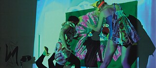 Chicks on Speed (Faustine Kopiejwski, Merche Blasco and Alex Murray-Leslie) playing THEREMIN TAPESTRY during opening performance for C