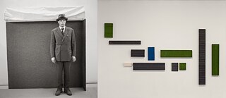 Links: Joseph Beuys auf der 4. documenta. Kassel. Photographie. 1968 | Rechts: Marcie Miller Gross, Composition #7 