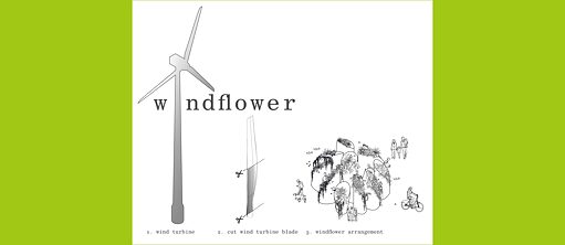 Zeichnung einer Windturbine und Blumenkübel