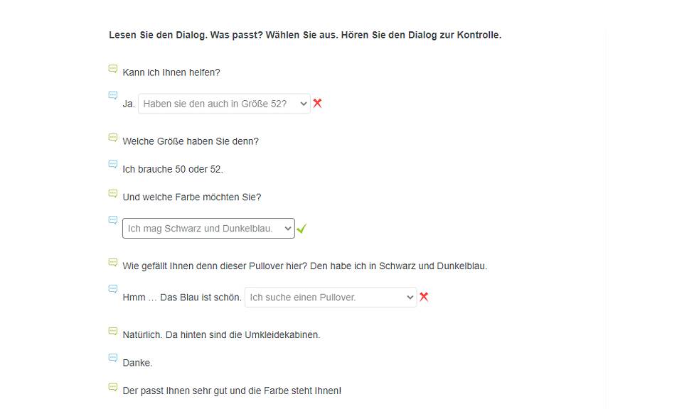 Each exercise will be corrected right away.