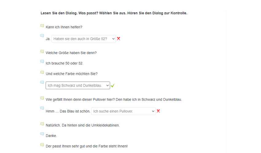 Bei jeder Übung bekommen Sie sofort die Korrektur.