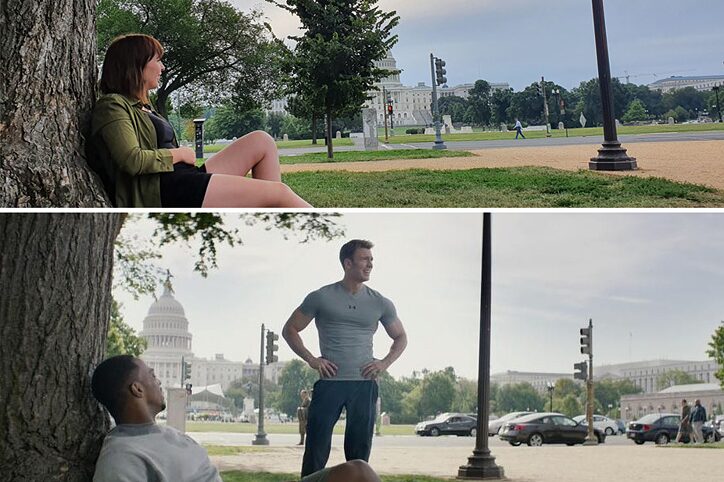 Side-by-side comparison of the filming location and the film still