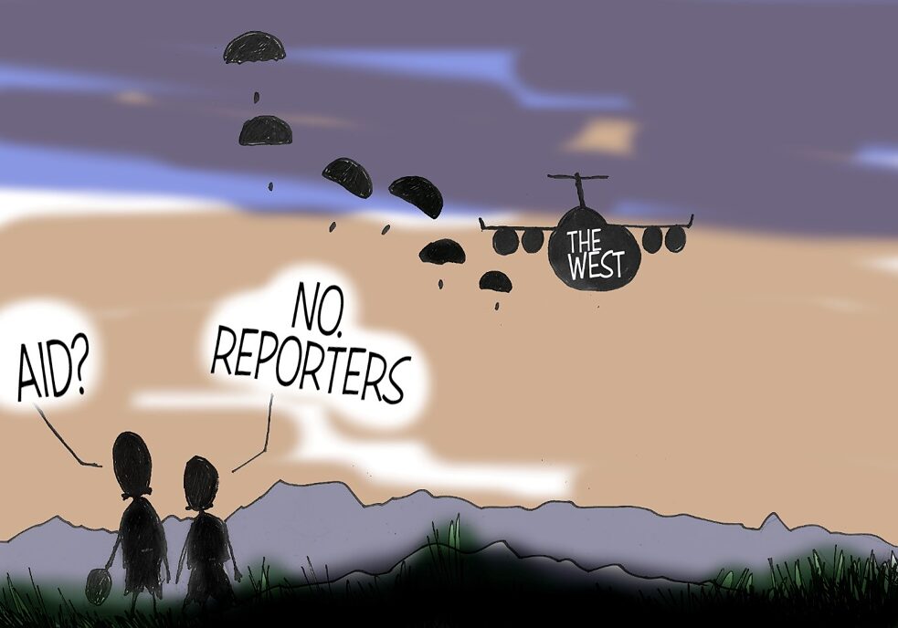 Latitude – Karikatur zum Thema Fallschirm-Journalismus