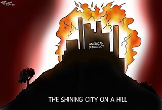 Latitude – Cartoon with text: “The Shining City on a Hill”