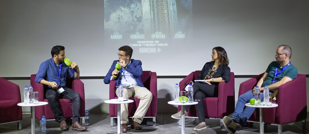Hashem Al-Ghaili, Ashraf Amin, Ola Elshafei, Mohamed Soliman (from left to right) discuss the development of science fiction in the Arabic-speaking world. 