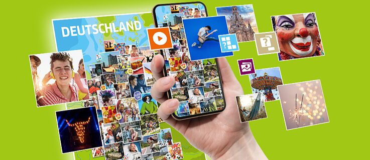 Deutschlandkarte, bunte Bilder, Handy / Vorstellungsgrafik der Deutschlandcollage für Android. 