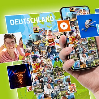 Deutschlandkarte, bunte Bilder, Handy / Vorstellungsgrafik der Deutschlandcollage für Android. 