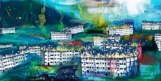 Brennende Wohnblöcke in Estland