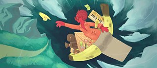 Die Illustration zeigt eine Person inmitten verschiedener Objekten