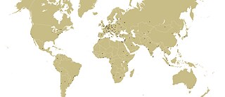 Weltkarte auf der die Standorte des Goethe-Institut eingezeichnet sind
