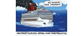 For the 2019 Caricature Prize, many entries focussed on climate change and the often hypocritical, supposed solutions – as here in the case of the Newcomer Prize …  (No straw for me in my drink, please! Cruise-ship tourists are becoming more and more environmentally aware)