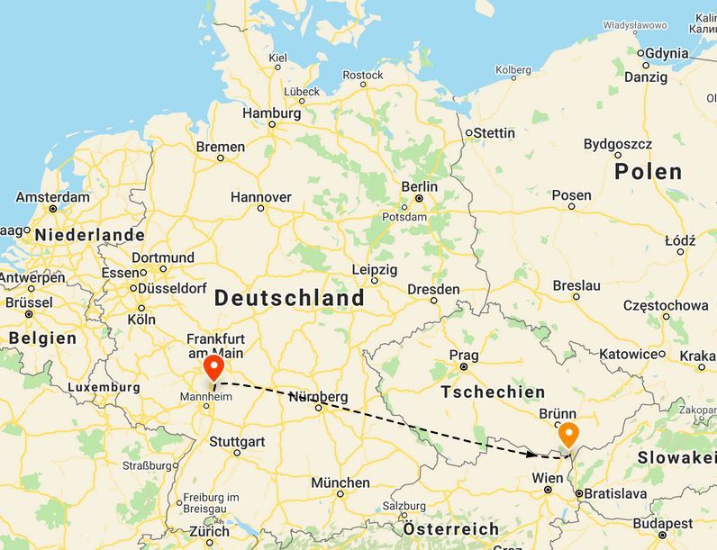 609 Kilometer (Luftlinie) liegen zwischen meiner Heimat und Břeclav