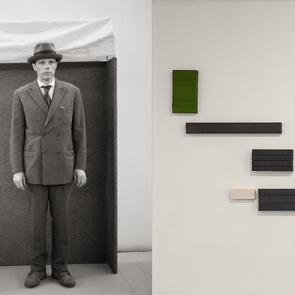Left: Joseph Beuys at the 4th documenta. Kassel. Photograph. 1968 | Right: Marcie Miller Gross, Composition #7