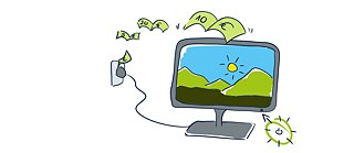 Bildschirm mit davonfliegenden Geldscheinen