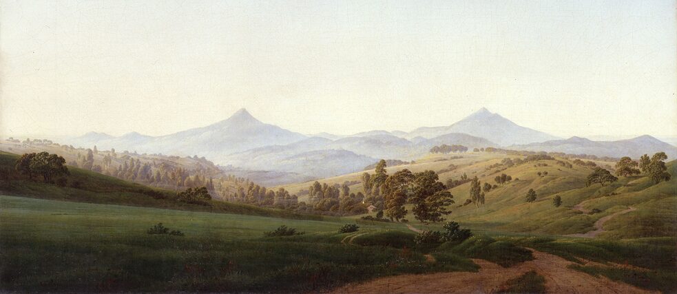 Caspar David Friedrich, česká krajina s Milešovkou, 1808