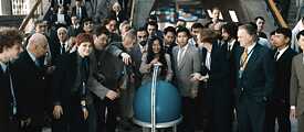 Scene from the Netflix series "The Billion Dollar Code": Art+COM presentes its project TerraVision at the International Telecommunication Union Plenipotentiary Conference in Kyoto, 1995.