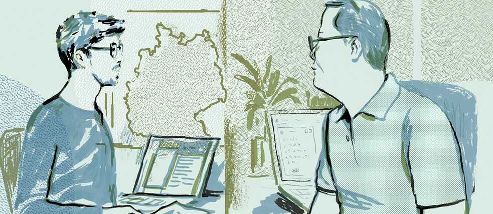Illustration of Jan Paul Heisig (left) and Kwang Sun Joo (right) 