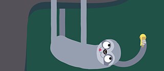 Eine Illustration mit einem Sloth, der an einem Ast hängt