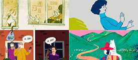 Collage – Ilustraciones de Beatrice Davies (arriba a la izquierda), Nik Neves (arriba a la derecha), Anjali Mehta (abajo a la izquierda), Jinyoung Choi (abajo a la derecha) 