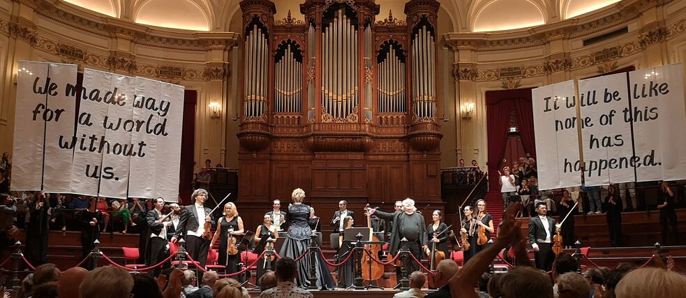 An action of Fossil Free Culture in a concert hall