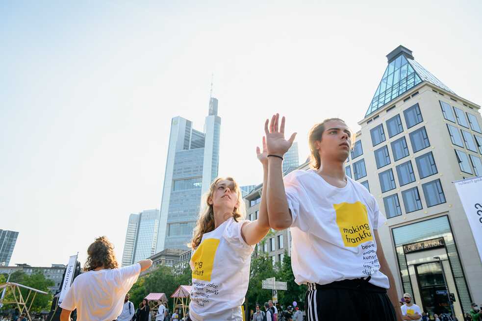 At the "Post-Corona Inner City" action day of the Making Frankfurt initiative in September 2021, the yellow square areas were the focus of action in situ. 