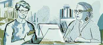 Illustration of Jan Paul Heisig (left) and Paromita Vohra (right) 