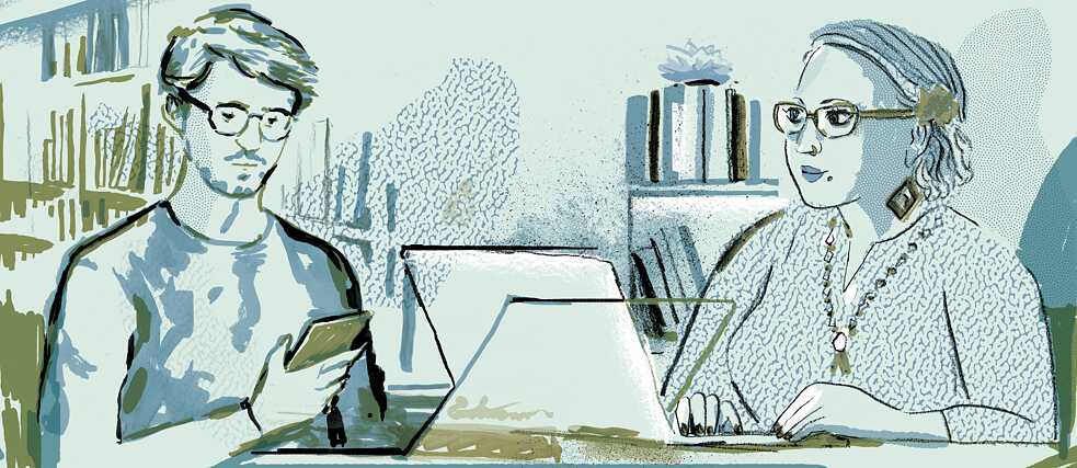 Illustration of Jan Paul Heisig (left) and Paromita Vohra (right) 