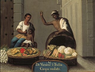 Rassismus – ‚Aus Varsino und India: Canpa Mulatte‘: - Gemälde, kolonialspanisch, 18. Jahrhundert. Aus einer Serie zur Völkermischung in Amerika. 