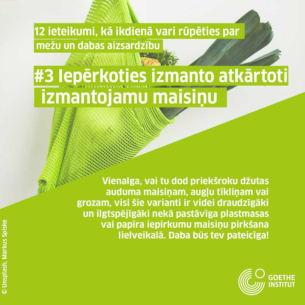 #3 Iepērkoties izmanto atkārtoti izmantojamu maisiņu