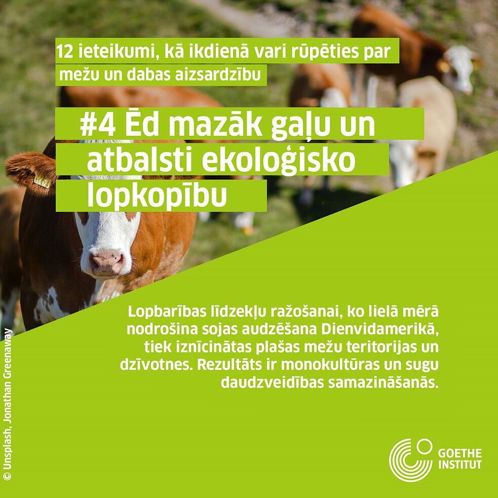 #4 Ēd mazāk gaļu un atbalsti ekoloģisko lopkopību