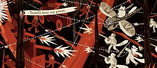 Eine Illustration aus dem Buch "Oravien sota": Eichhörnchen sind im Krieg