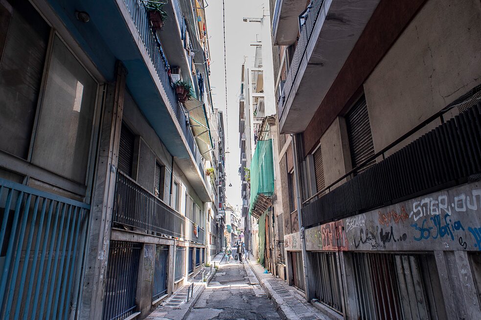 Stadtspaziergang - Patission-Straße in Athen. 