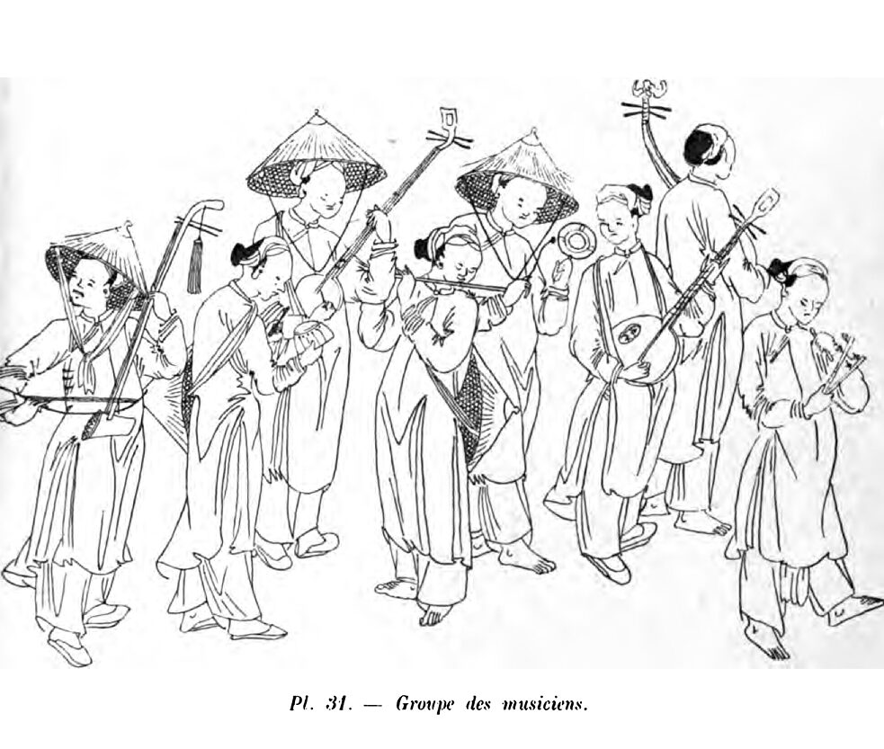 Screenshot von einer Gravur einer bát âm-Truppe im Buch Le rituel funéraire des Annamites. Etúde d'ethnographie religieuse par Gustave Dumoutier (1904).