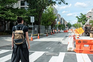 Josef Palermo touring Black Lives Matter Plaza under construction, August 2021