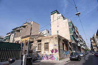 Walking along Patission Street, Athens. 