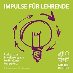 Logo des Podcasts Fortbildung für Lehrende: Eine Zeichnung einer Glühbirne auf grünem Hintergrund