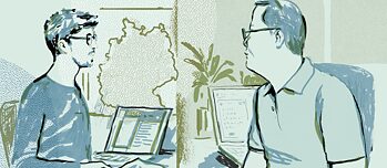 Illustration of Kwang Sun Joo (right) and Jan Paul Heisig (left) 