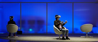 Visitors of a virtual reality exhibition at the ARKO Art Centre in Seoul. 