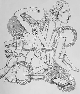 Изображение девушки тушью.