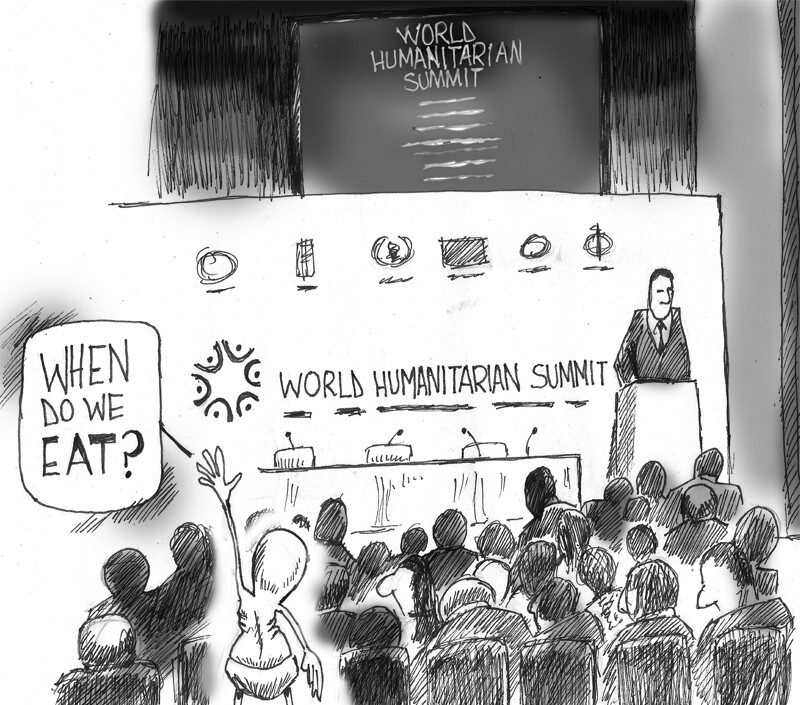 Latitude – Karikatur mit Text „World Humanitarian Summit“