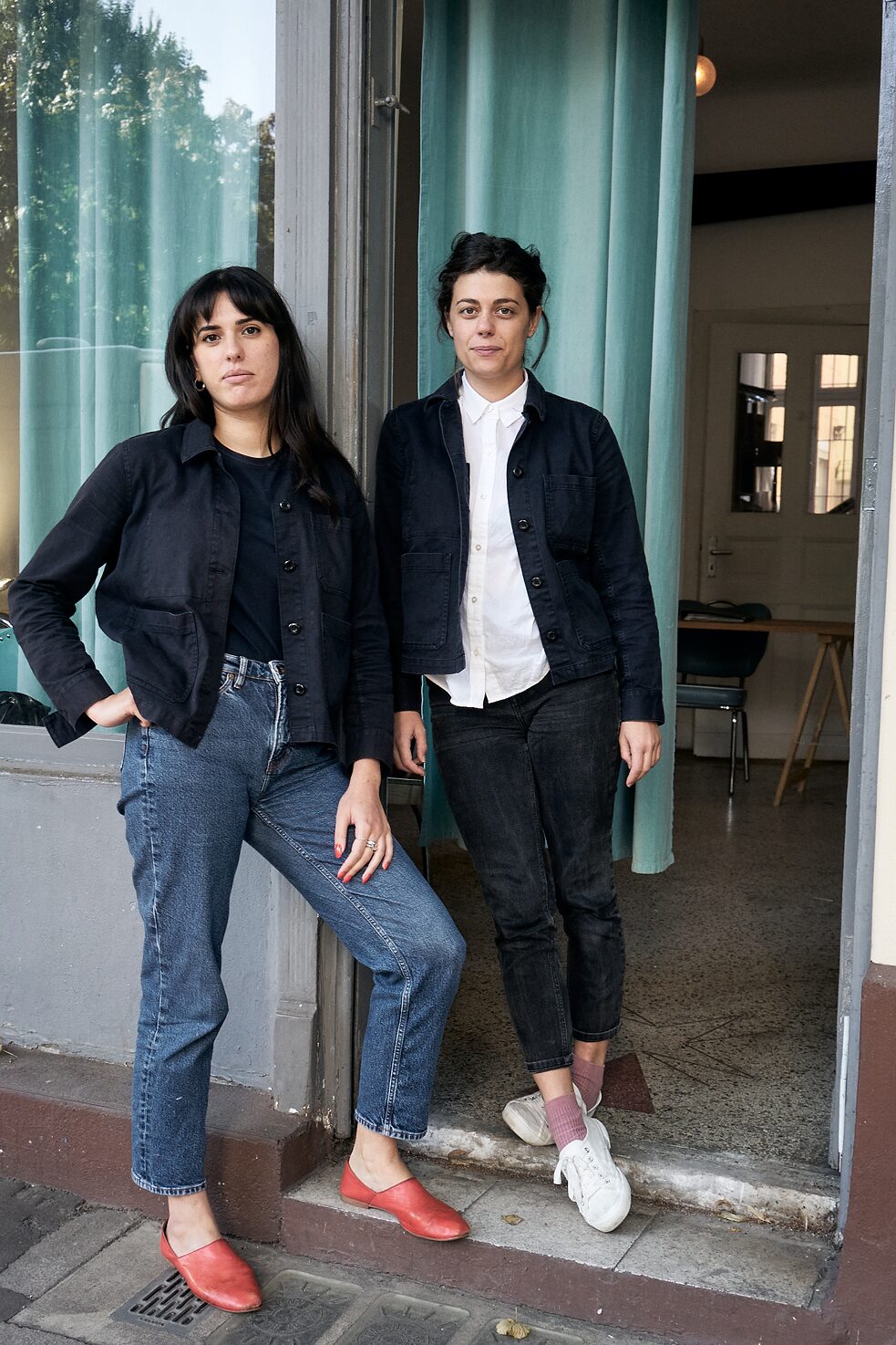Portrait of Replika Publishing co-directors Youvalle Levy and Freya Copeland outside their Berlin studio in 2021