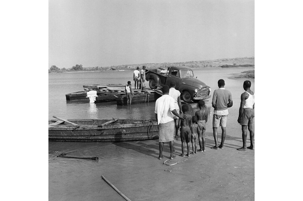 Angola 1959: Car ferry over the Bengo. Angola was a Portuguese colony until 1975.