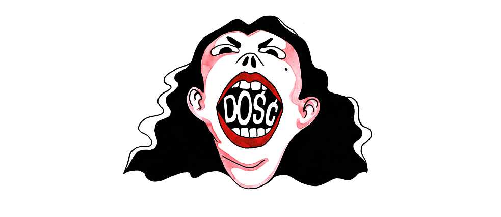 Illustration: Face of a woman with the slogan: “Enough” in her mouth