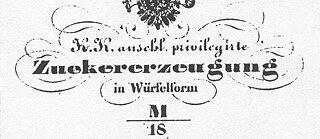 Etikett der ersten Würfelzuckerverpackung