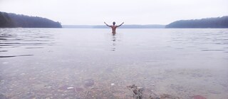 Ann-Katrin Grimm on a swim in a freezing cold lake