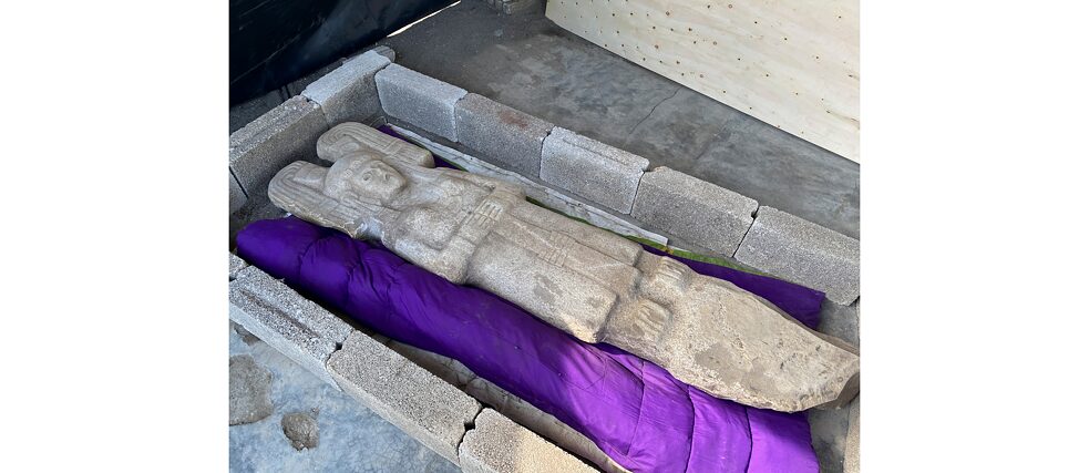 The statue of a female figure unearthed in Hidalgo Amajac, in nearby Alamo Temapache, Veracruz state, Mexico.