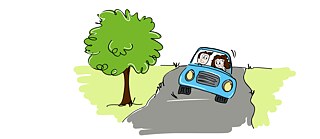 Zwei Personen in einem Auto die eine Fahrgemeinschaft haben