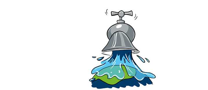 Laufender Wasserhahn, der auf die Erde gießt