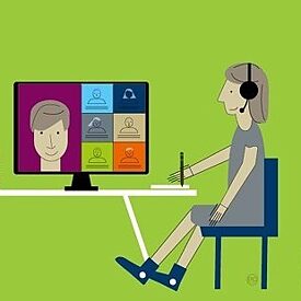 Woman at computer in a videoconference